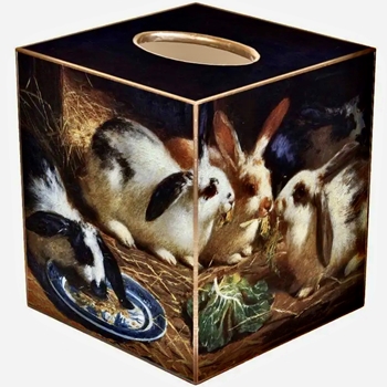 Tissue Box Cover 5in Cube - Decoupage Mache Four Bunnies