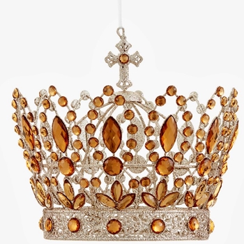 Ornament - Crown 7in Amber Gemstone - Xm3390-AM/GO