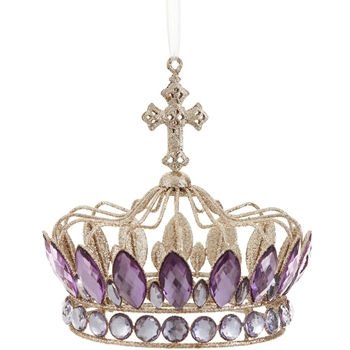 Ornament - Crown 5.5in Amethyst Gemstone - Xm3384-PU/GO