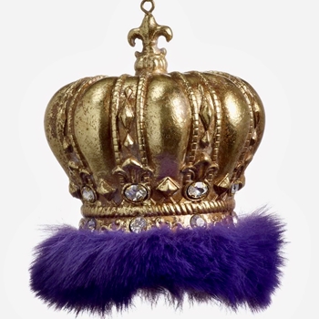 Ornament - Crown 4in Gold Purple Fur - Xm0085-GO/PU