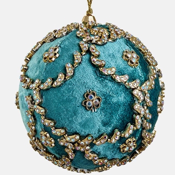Ornament - Globe Turquoise Velvet Gem Embroidery 5in XM5414-TQ
