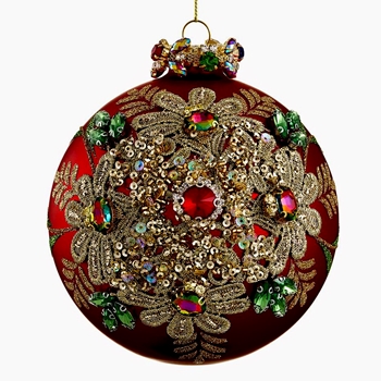 Ornament - Globe Ruby Glass - Gem Embroidery 4.5in XGN495-RE/GO