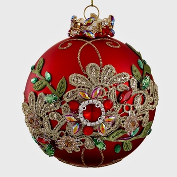 Ornament - Globe Ruby Glass - Gem Embroidery 4in XGN480-RE/GO