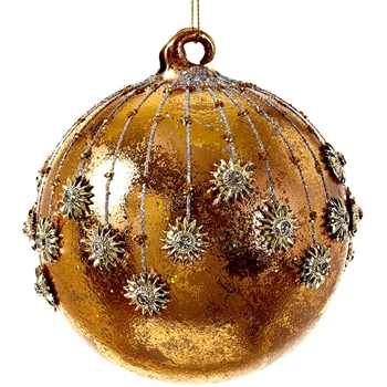 Ornament - Globe Gold Glass - Rhinestone Stars 4in XGMO32-GO