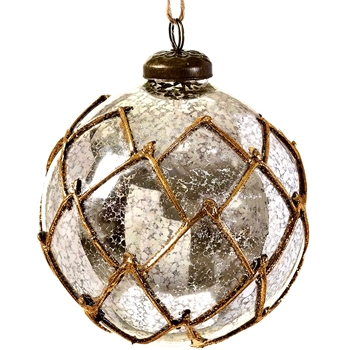 Ornament - Globe Silver Mercury Glass - Gold Web 4in XGM034-SI/GO