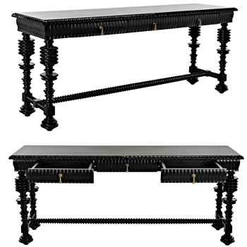 Console - Portuguese Black 72W/21D/31H Hand Rubbed Black Solid Mahogany