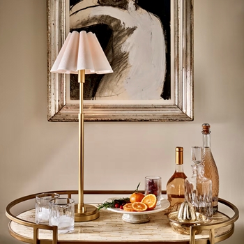 Lamp Table - Polly Ivory Scalloped Shade  Natural Brass Column 10W/27H