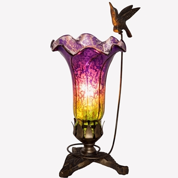 Lamp - Lily & Hummingbird Accent Stained Glass Purple Style 6x5x10in