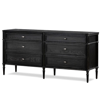 Dresser Chest - Toulouse 6 Draw Distressed Black  - Oak Solids & Veneers 70W/20D/34H