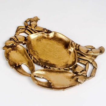 Bowl - Crab gold finish resin accent Dish  10x8x1in