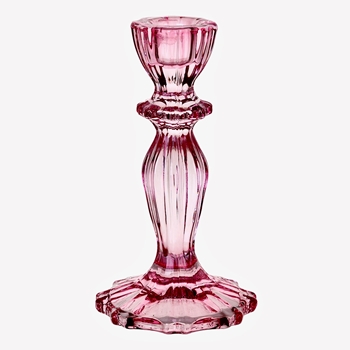 Alice -  Glass Taper Candlestick Pink 6in (hand wash)