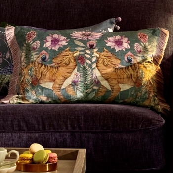 Cushion - Baghdev Lions Verde Velvet Fringed 24x16SQ - Feather Rich Insert
