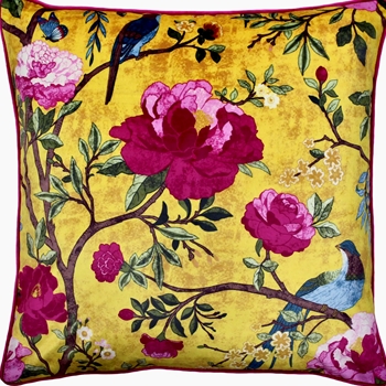 Cushion - Chinoiserie Magenta/Gold Velvet 20SQ - Feather Rich Insert