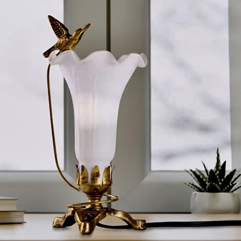 Lamp - Lily & Hummingbird Accent Stained Glass White 6x5x10in