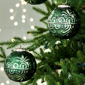 Ornament - Globe Emerald Glass Emboss 4in