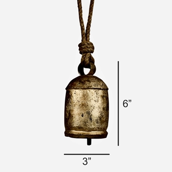 Bell - Temple Bell India Chauk Brass Finish MD 3x6in on rope loop
