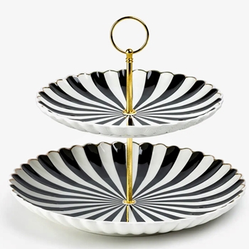 Etagere - Porcelain Black & White Scallop 2Tier 11x9in