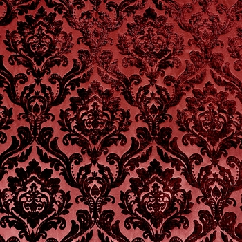 Chenille Jacquard - Neiman Bordeaux Crimson,  57in, 100% Polyester, 15K DR, Repeat 14Hx18V