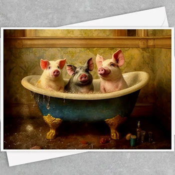 Greeting Card - Pigs in the Bathtub