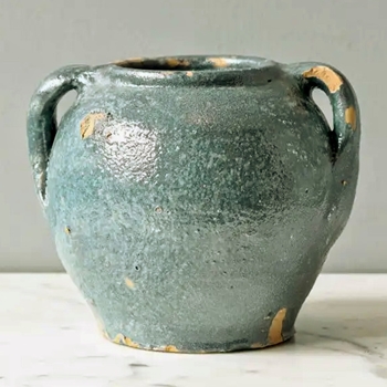 Vase - Confi Pot Rustic Verde Ceramic  8x8x7in Turkey