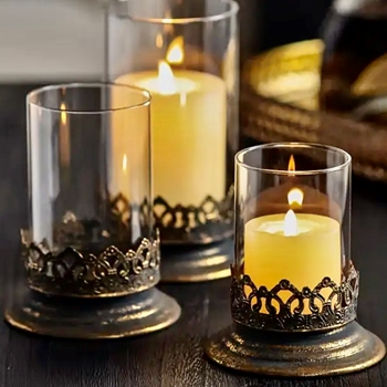 Candle Hurricane - Old World Patina Vintage Set of 3    -  3.5x5,6,7in