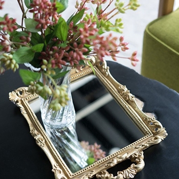 Gold Tray with Mirror &Handles