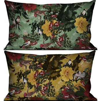 Voglio Bene France - Velvet Cushion Les Oiseaux - 26X16in with Feather Insert