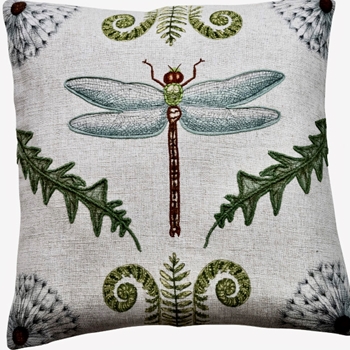 Cushion -  Dragonfly Verde Embroidered 20in SQ