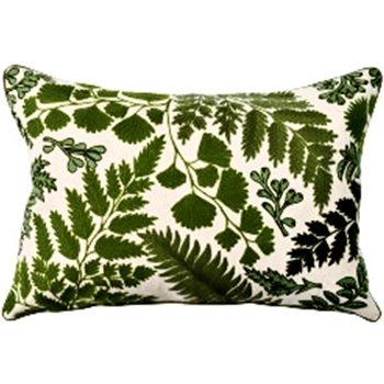Cushion -  Ferns Embroidered Green 24x16in