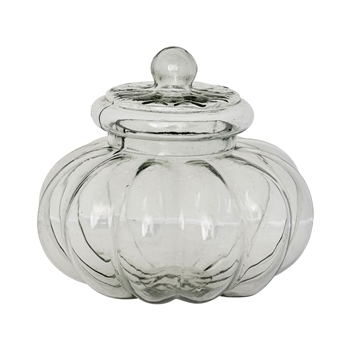 Jar - Ribbed Lidded Clear Glass  6Cup 8x7in