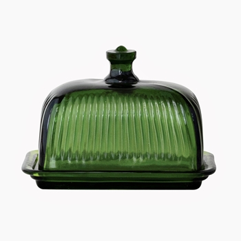 Butter Box - Green Ribbed Glass 6x4x5in