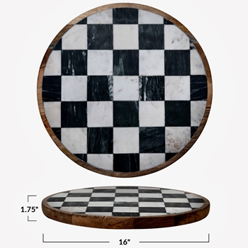 Lazy Susan - Black & White Check Marble 16in