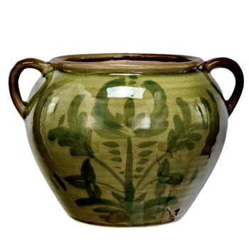 Urn - Planter - Olive Moss Glazed Ceramic 11X8in