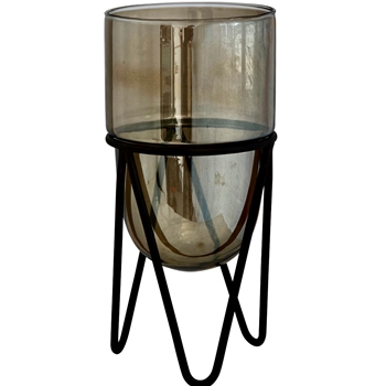 Vase or Hurricane - Glass & Iron Umber 6x12in