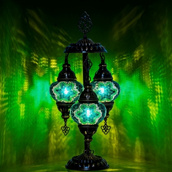 Lamp - Mozaist Turkish Table 10x21in 3 Globe Bronze Emerald