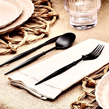 Cutlery Set -  Bella Black Plastic 3PC 8sets 24PC