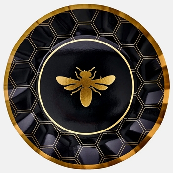 Paper Plate - Bee 10in Dinner - Black/Gold PK8