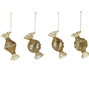 Ornament - Glass Candy Mercury Gold 5in  - 3 styles Sold Individually