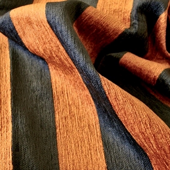 Chenille Stripe - Cirque Saffron Pewter, 56in, 73% Rayon, 27% Polyester, 2.25in Horizontal Railroad