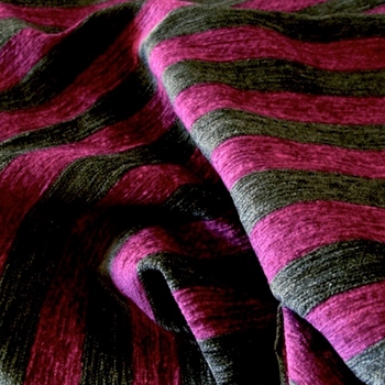 Chenille Stripe - Societe Orchid Pewter, 56in, 73% Rayon, 27% Polyester, 1.25 in Horizontal Railroad