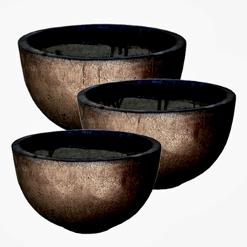 Planter - Stoneware Glazed Demilune Bronze - 3 Sizes 14, 18, 22W