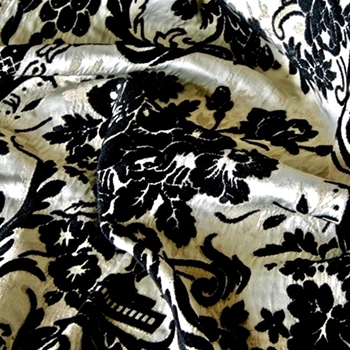 Chenille Jacquard - Perricone Black/Cream Damask - 54In, 73% Rayon, 27% Polyester, 27V Repeat, Pre-laundered at mill.  Easy care machine washable.