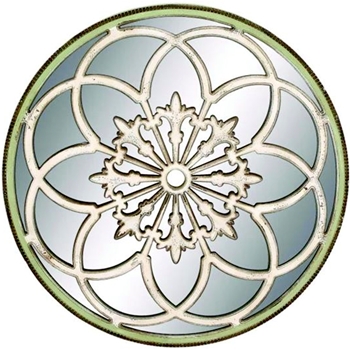 40W/40H Mirror - Rosette Green/Ivory Round