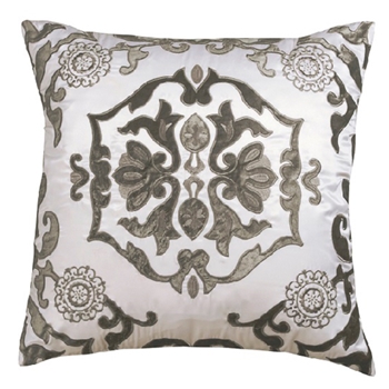 Lili Alessandra - Morocco Satin Silver & White & Velvet Applique Cushion 24SQ