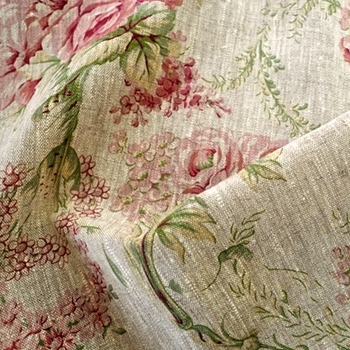 Print - Isabella Linen Pink Flax - 58in, 100% Linen, 24V repeat.