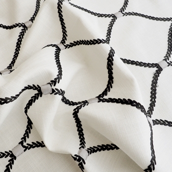 Embroidered Linen Blend - Deane Black & White Zinc - 54in, 70% Rayon, 30% Linen, Repeat 4.25H x 6.5V 