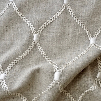 Embroidered Linen Blend - Deane Flint Flax - 54in, 70% Rayon, 30% Linen, Repeat 4.25H x 6.5V 
