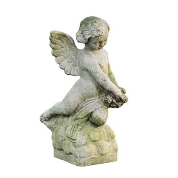 Statuary Cherub Roses 11W/9D/22H White Moss