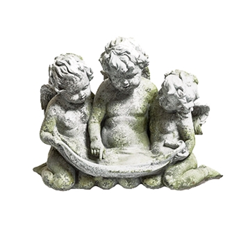 Birdfeeder Cherub Three 16W/11D/13H White Moss