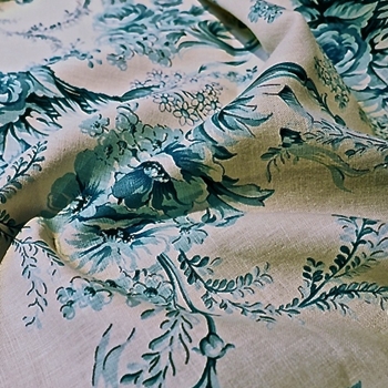 Print - Isabella Linen Teal Flax - 58in, 100% Linen, 24V repeat